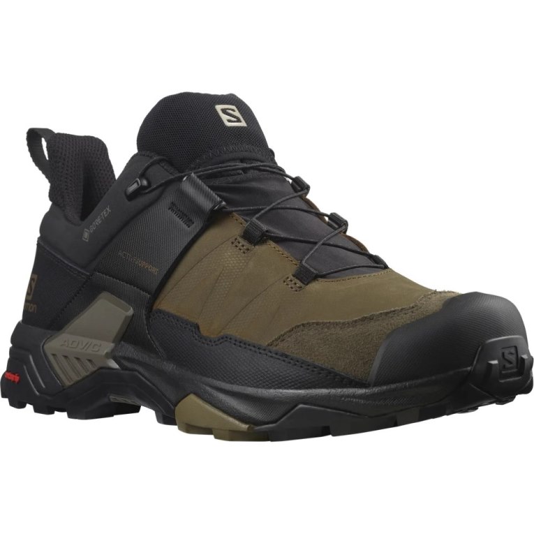 Salomon X Ultra 4 Leather GTX Men's Hiking Shoes Black / Olive | 809-XSOBIW