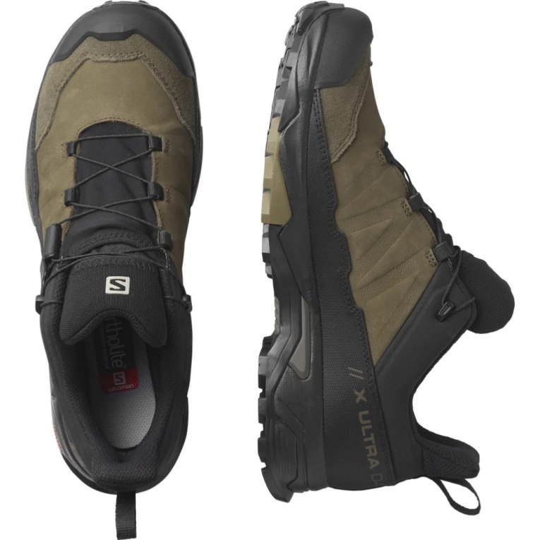 Salomon X Ultra 4 Leather GTX Men's Hiking Shoes Black / Olive | 809-XSOBIW