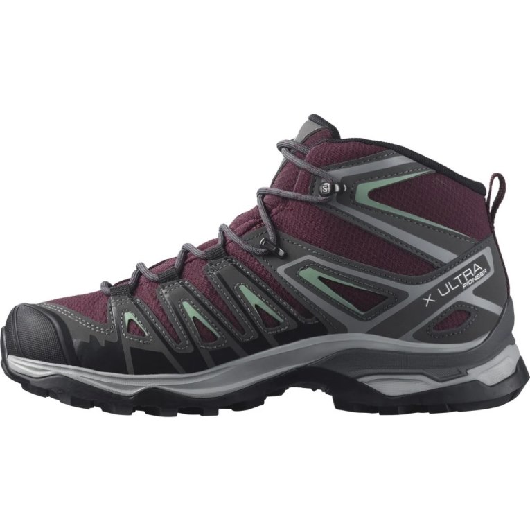 Salomon X Ultra Pioneer Mid CSWP Women's Hiking Boots Burgundy / Dark Grey | 643-WQTNAO