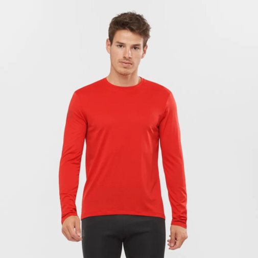 Salomon Agile Long Sleeve Men's T-Shirts Red | 268-LSBGWM