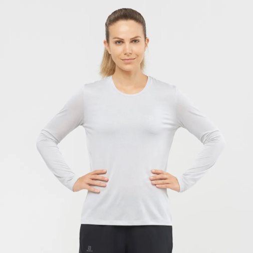 Salomon Agile Long Sleeve Women's T-Shirts White | 675-VDRNLB