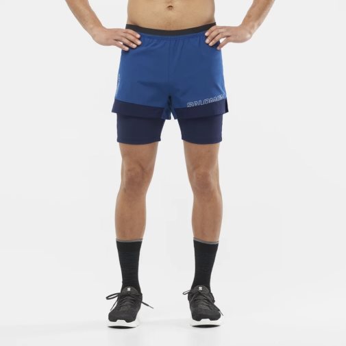 Salomon Cross 2in1 Men's Shorts Blue | 607-ORMGEJ