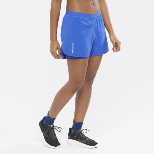 Salomon Cross 2in1 Women's Running Shorts Blue | 932-DPKRHN