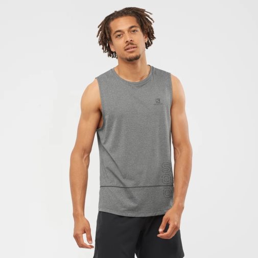 Salomon Cross Run Graphic Men's Tanks Dark Grey | 473-OVIRMW