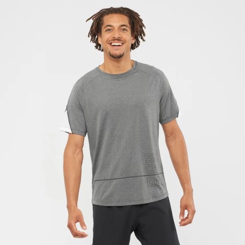 Salomon Cross Run Graphic Short Sleeve Men's T-Shirts Grey | 763-CIQZXY