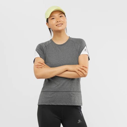 Salomon Cross Run Graphic Short Sleeve Women's T-Shirts Dark Grey | 325-ICTXLU