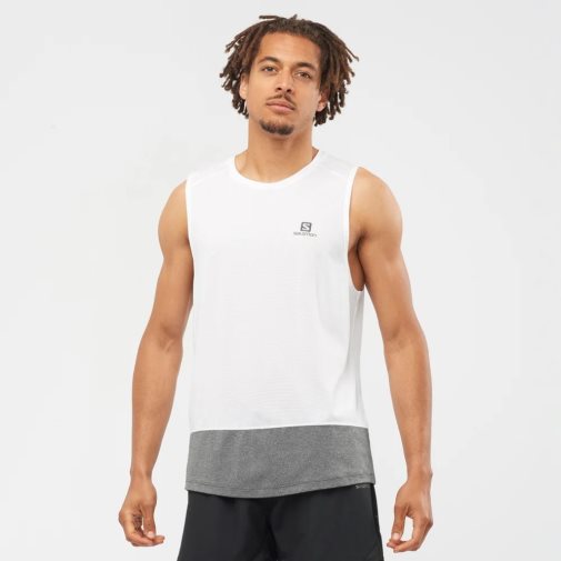 Salomon Cross Run Men's Tanks White / Grey | 235-ROESBQ