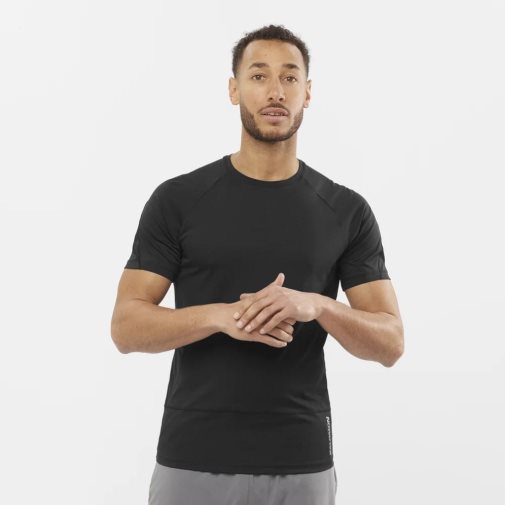 Salomon Cross Run Short Sleeve Men's T-Shirts Black | 703-RDOKCJ