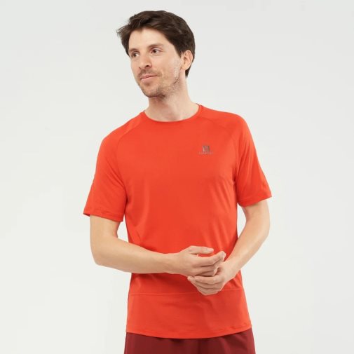 Salomon Cross Run Short Sleeve Men's T-Shirts Orange | 716-IYRJMG