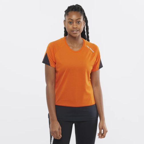 Salomon Cross Run Short Sleeve Women's T-Shirts Orange | 051-KTXIPQ