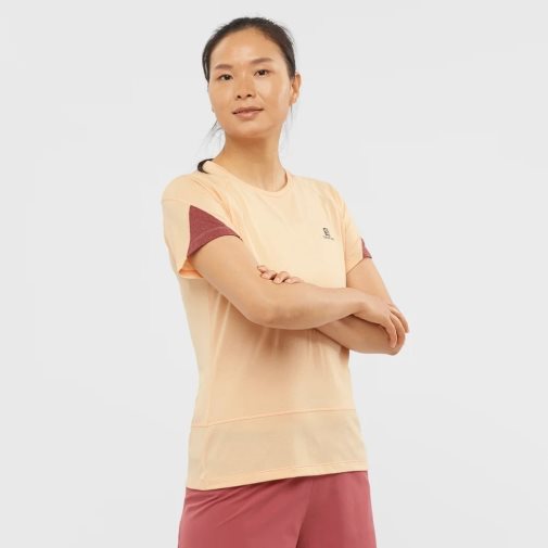 Salomon Cross Run Short Sleeve Women's T-Shirts Apricot | 782-BCQUNS