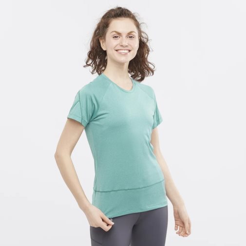 Salomon Cross Run Short Sleeve Women's T-Shirts Turquoise | 892-OTBFLM