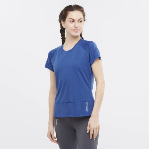 Salomon Cross Run Short Sleeve Women's T-Shirts Blue | 937-YWNFBD