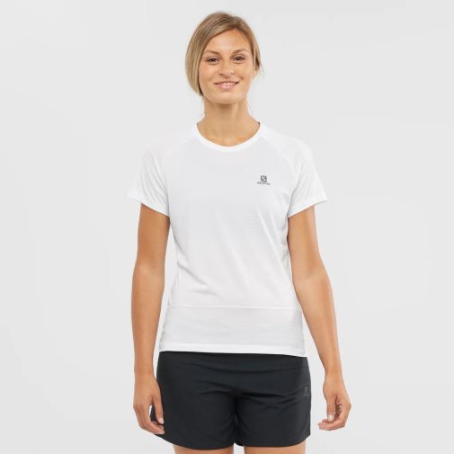 Salomon Cross Run Short Sleeve Women's T-Shirts White | 938-FAVQRC