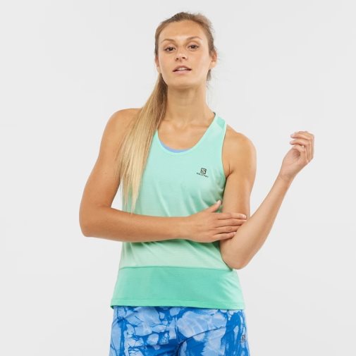 Salomon Cross Run Women's Tanks Turquoise | 759-APKBLH