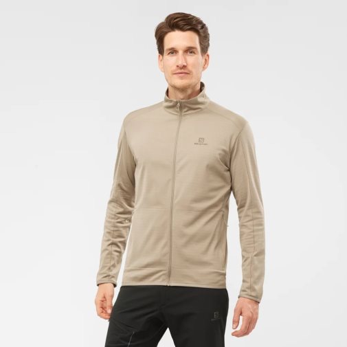 Salomon Essential Lightwarm Full Zip Men's Jackets Beige | 385-DYOSMZ