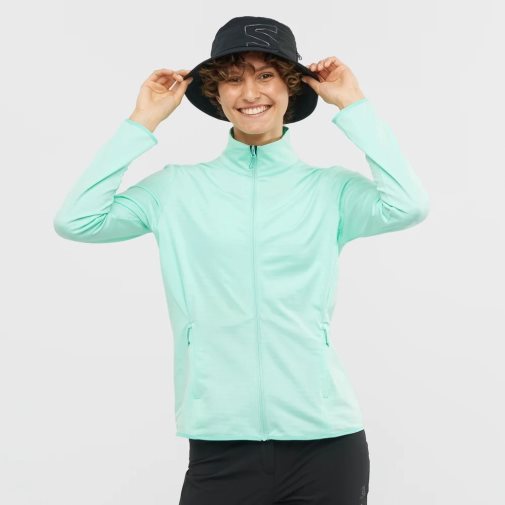 Salomon Essential Lightwarm Full Zip Women's Jackets Turquoise | 049-JOPFWU