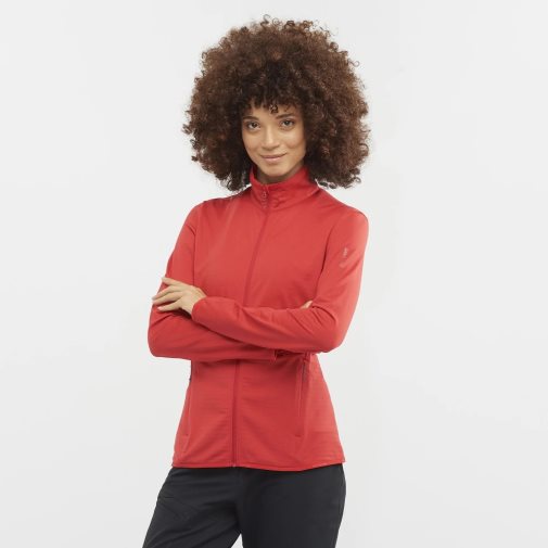 Salomon Essential Lightwarm Full Zip Women's Jackets Red | 217-QXNAPR