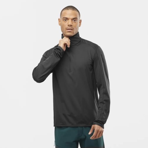 Salomon Essential Lightwarm Half Zip Men's Sweatshirt Black | 103-LZMSXA