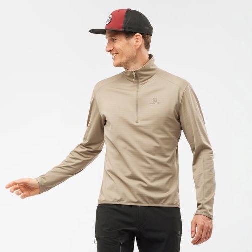 Salomon Essential Lightwarm Half Zip Men's Sweatshirt Beige | 287-WFQXSK