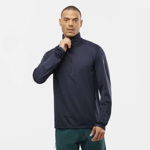 Salomon Essential Lightwarm Half Zip Men's Sweatshirt Navy | 763-VMARTW