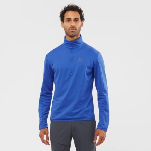 Salomon Essential Lightwarm Half Zip Men's Sweatshirt Blue | 856-GXYVEH