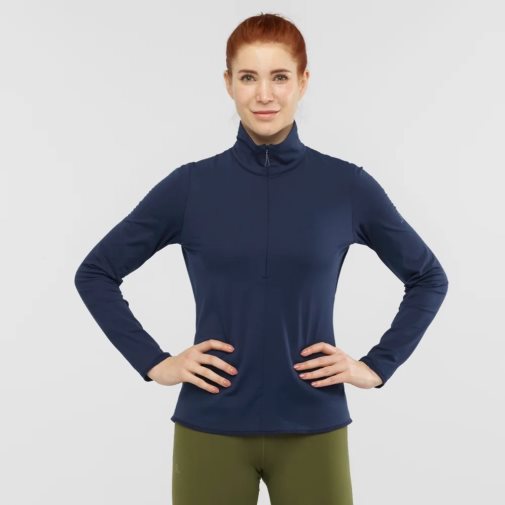 Salomon Essential Lightwarm Half Zip Women's Jackets Navy | 405-HNXSJR