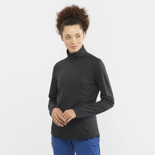 Salomon Essential Lightwarm Half Zip Women's Jackets Black | 647-MJRWKI