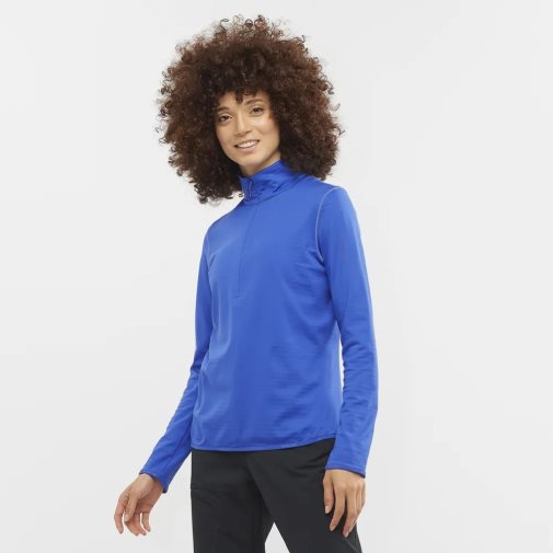 Salomon Essential Lightwarm Half Zip Women's Jackets Blue | 892-QLZNIU