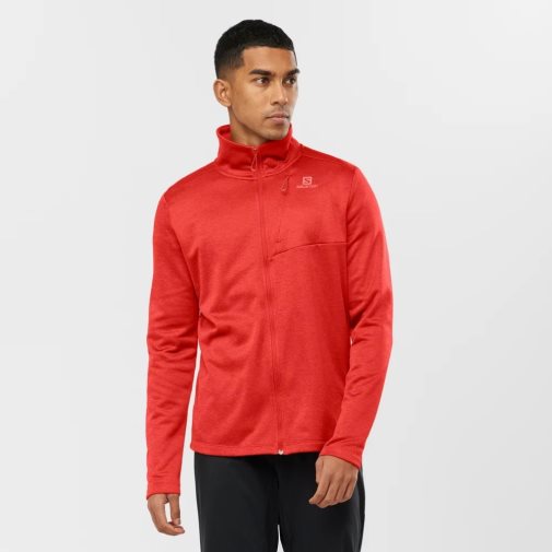 Salomon Essential Lightwarm Heather Full Zip Men's Jackets Red | 986-GJTOVS