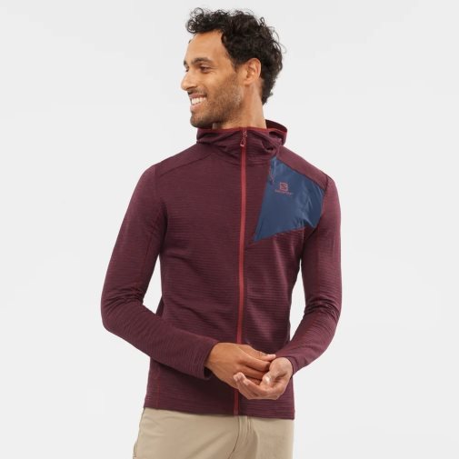 Salomon Essential Lightwarm Hooded Men's Jackets Burgundy | 064-ONDXWL