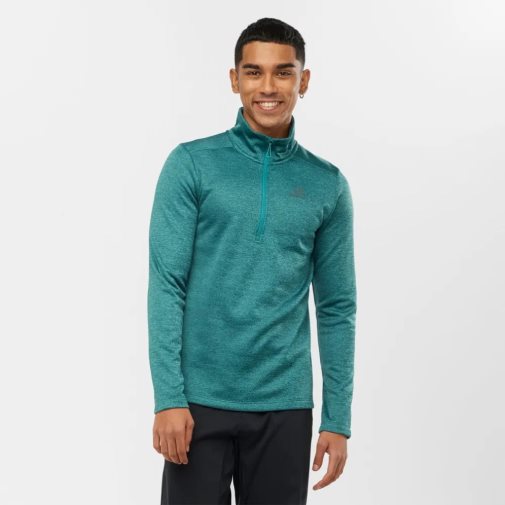 Salomon Essential Lightwarm Seamless Half Zip Men's Sweatshirt Turquoise | 346-KIEVAC