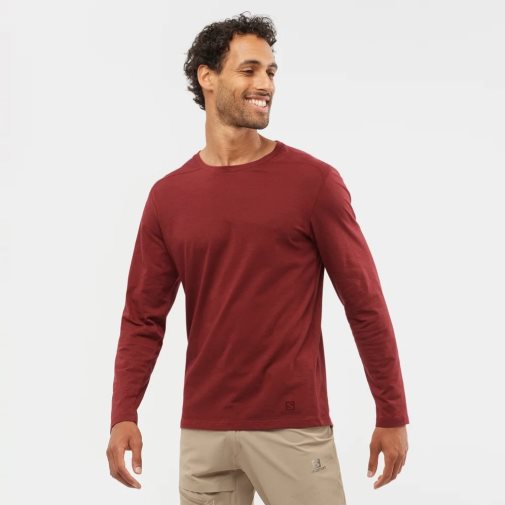 Salomon Essential Long Sleeve Men's T-Shirts Red | 081-AKONVP