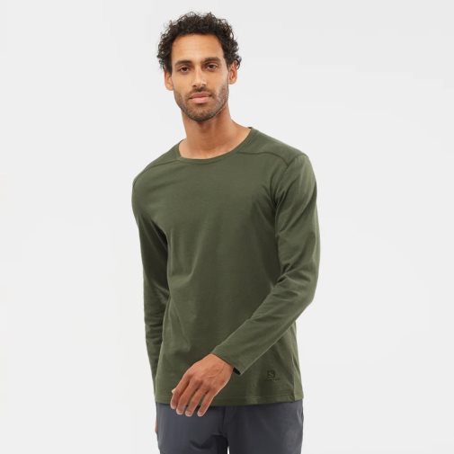 Salomon Essential Long Sleeve Men's T-Shirts Olive | 562-PTWKXV