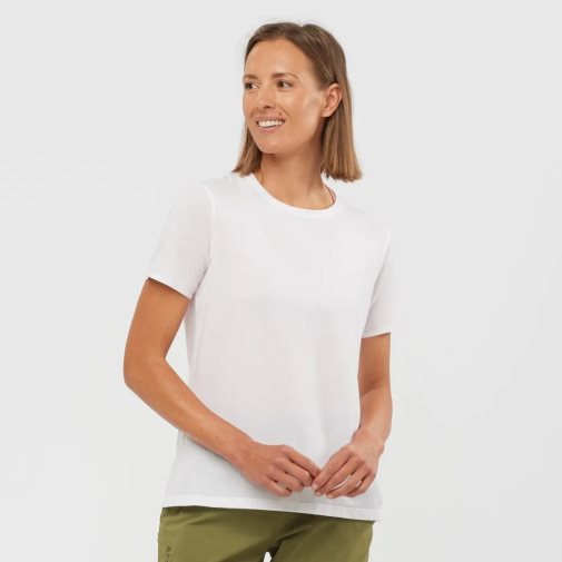 Salomon Essential Tencel Short Sleeve Women's T-Shirts White | 675-TYUNEK