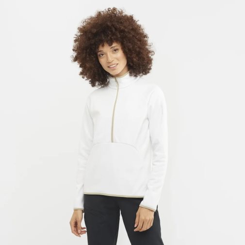 Salomon Essential Warm Half Zip Women's Jackets White | 860-MLUADC