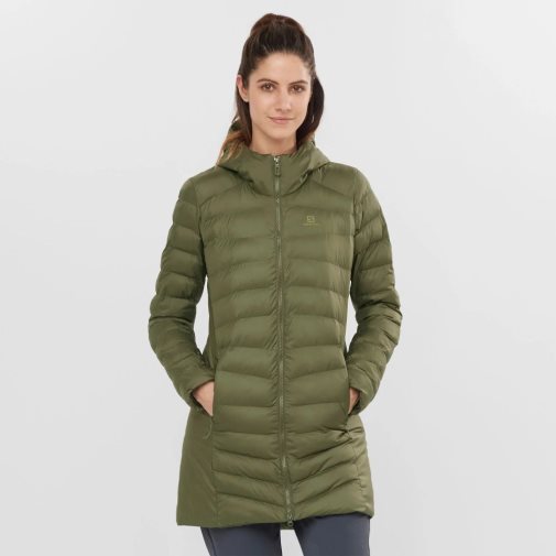 Salomon Essential Xwarm Long Women's Insulated Jackets Olive | 701-MKRVFT