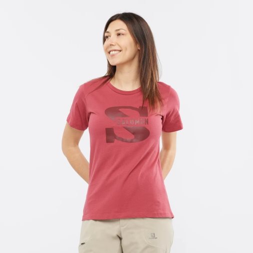 Salomon Outlife Big Logo Short Sleeve Women's T-Shirts Red | 496-KUNHLO