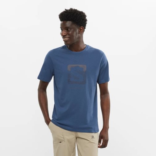 Salomon Outlife Logo Short Sleeve Men's T-Shirts Blue | 958-DJWAIO