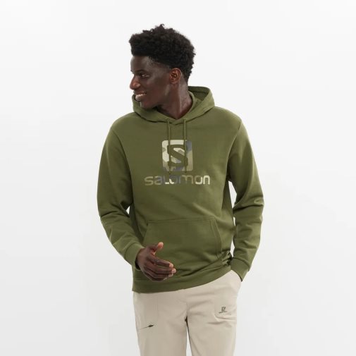 Salomon Outlife Logo Summer Men's Hoodie Olive | 937-GUOBSW