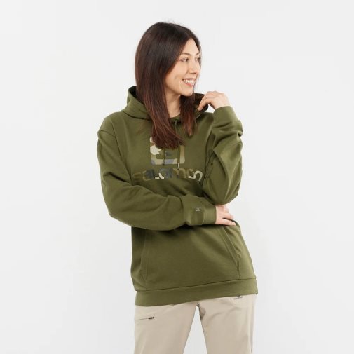 Salomon Outlife Logo Summer Women's Hoodie Olive | 951-IYZMSH