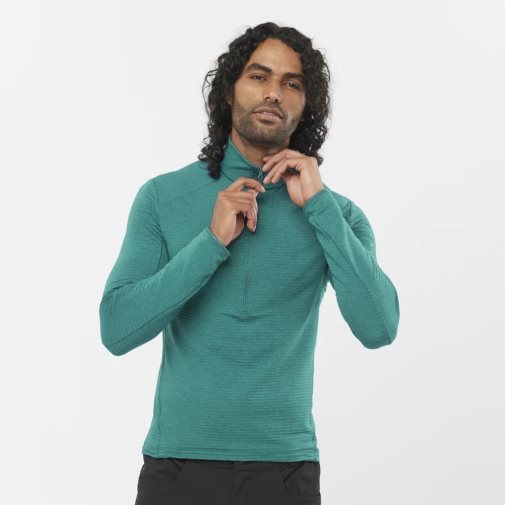 Salomon Outline Half Zip Men's Sweatshirt Green | 345-ONIVJW