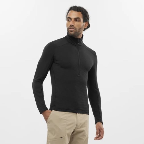 Salomon Outline Half Zip Men's Sweatshirt Black | 824-XDZKUG