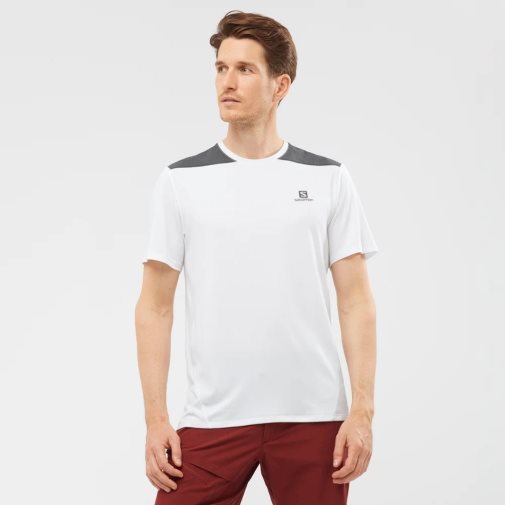 Salomon Outline Short Sleeve Men's T-Shirts White / Black | 083-OGAPSM