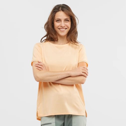 Salomon Outline Summer Short Sleeve Women's T-Shirts Apricot | 634-XHQJMU