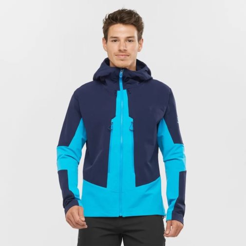 Salomon Outpeak Softshell Full Zip Men's Jackets Navy / Turquoise | 968-SUPQYI