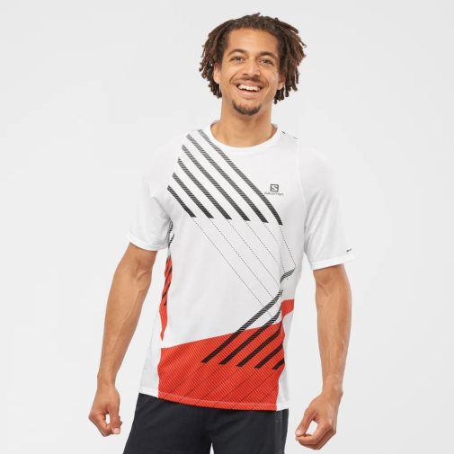 Salomon Sense Aero Short Sleeve Men's T-Shirts White / Red | 621-IQBSLE