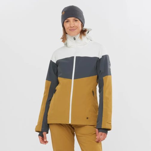 Salomon Slalom Insulated Hoodie Women's Ski Jackets White / Black / Olive | 386-WIXOLK