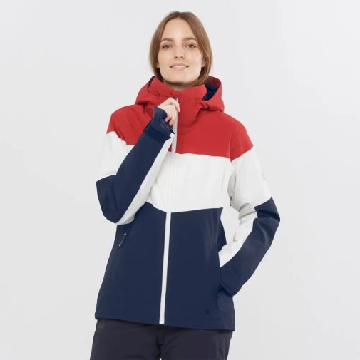 Salomon Slalom Insulated Hoodie Women's Ski Jackets Red / White / Navy | 962-EJMLRH