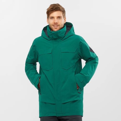 Salomon Stance Cargo Insulated Hooded Men's Ski Jackets Green | 157-VLXPRJ